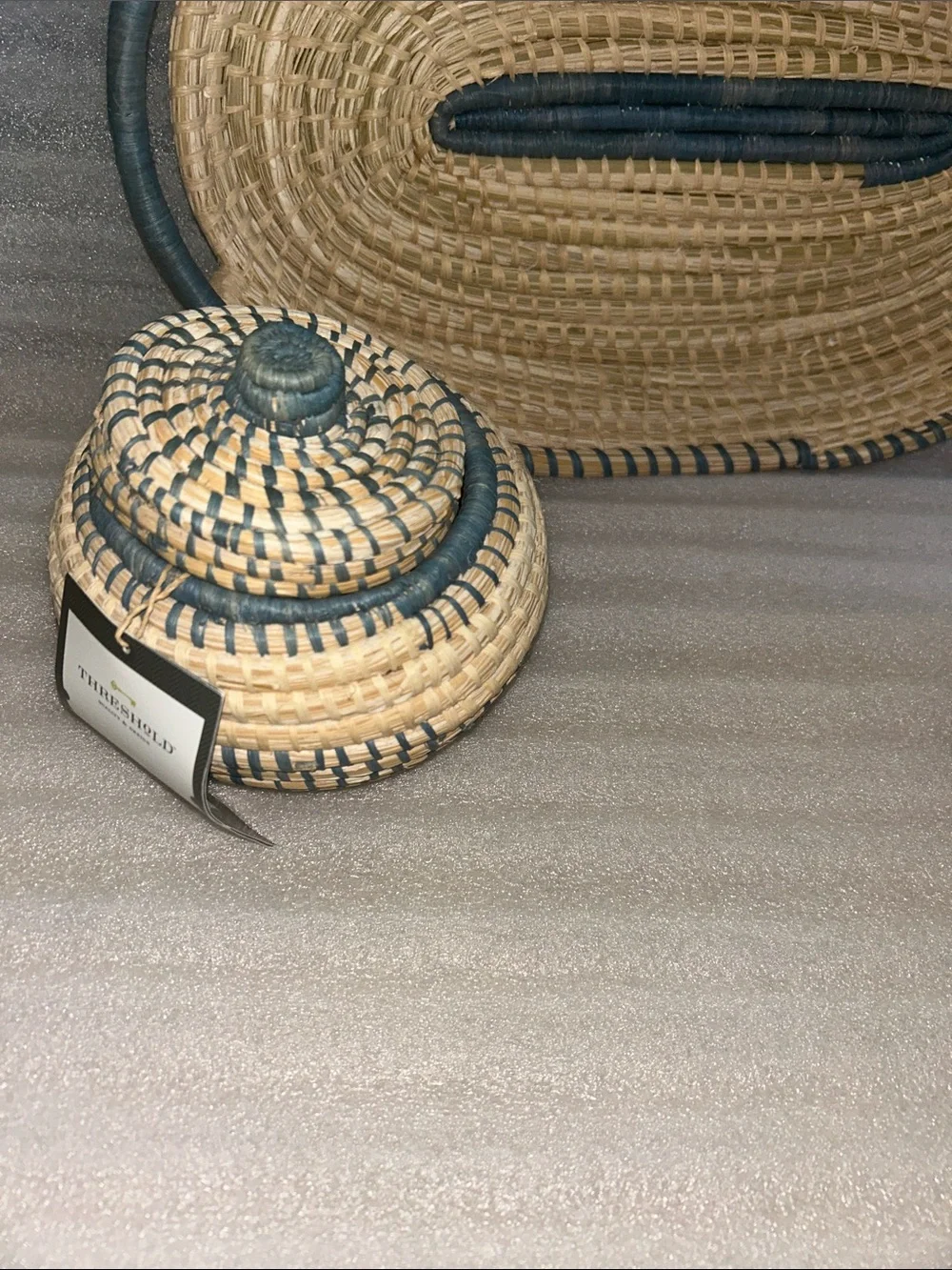 Threshold Bundle of 3 Handcrafted Woven Set. One Tray and Two Baskets with Lids